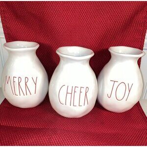 Rae Dunn Bud Vases Merry Joy Cheer Farmhouse Set Of 3 Red Ivory Christmas Red